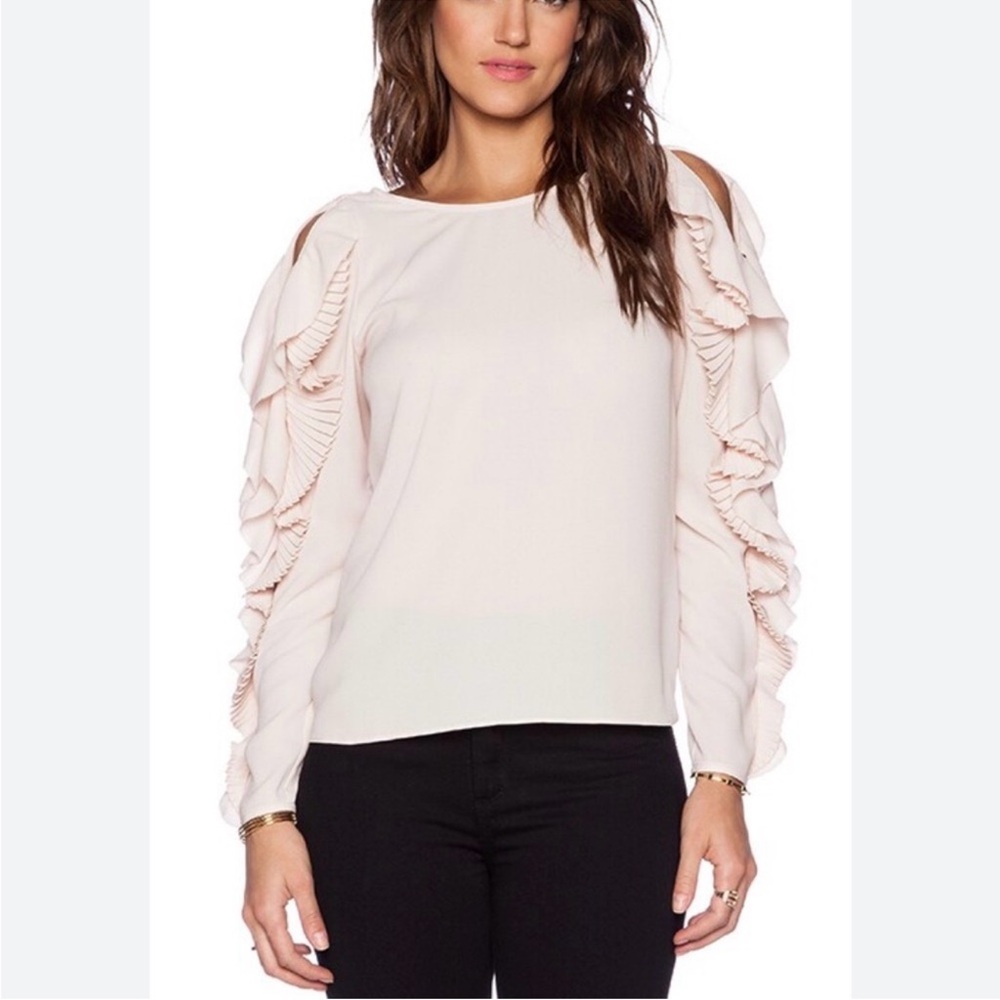 Marchesa Voyage Blush Ruffle MED Elegant Ruffle Sleeve Top